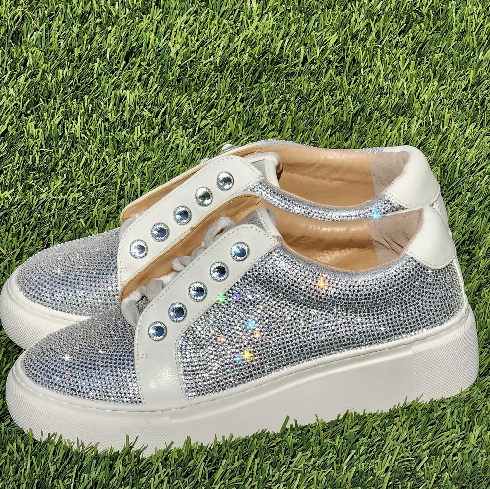Alex Marie Women's Rhinestone Embellished Shimmer Fabric Platform Sneaker Size 6 - Picture 3 of 12